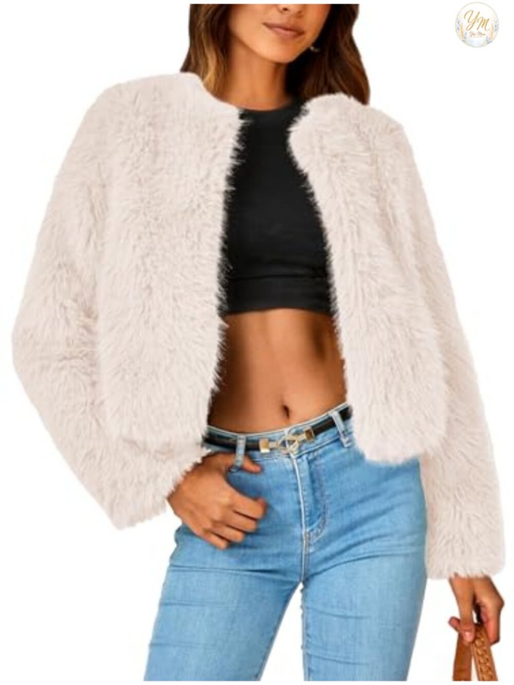 Cropped Faux Fur Coat Womens Winter Fuzzy Jacket